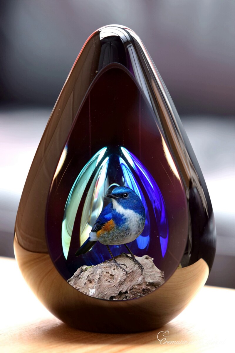 crematie-as-urn-glas-design-naam-vogel-blauw-crematieasinglas.nl