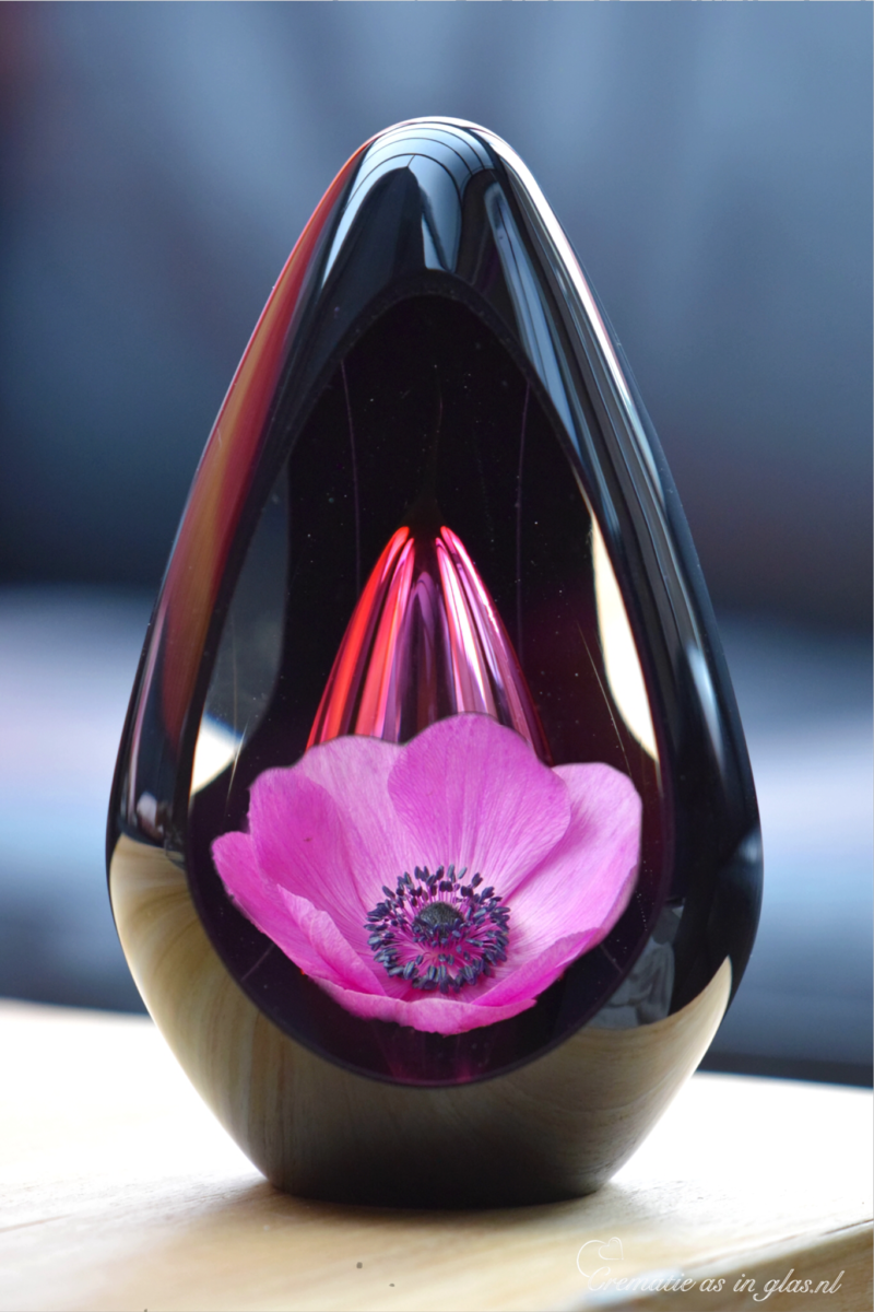 crematie-as-urn-glas-design-bloem-naam-klaproos-pink-crematieasinglas.nl