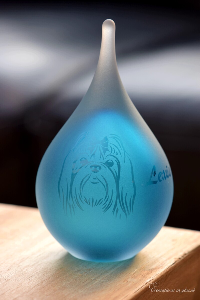 crematie-as-urn-small-turquoise-naam-hond-crematieasinglas.nl